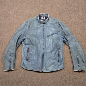 Andrew Marc Denim & Leathers Marc Moto Blue Goatskin Leather Biker Jacket Large